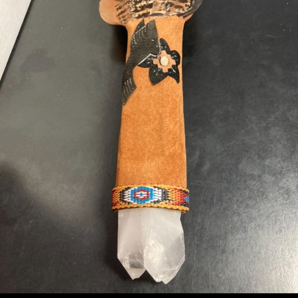 Ceremonial Smudge Fan w/Quartz Crystal American Indian Wand - Picture 4 of 9